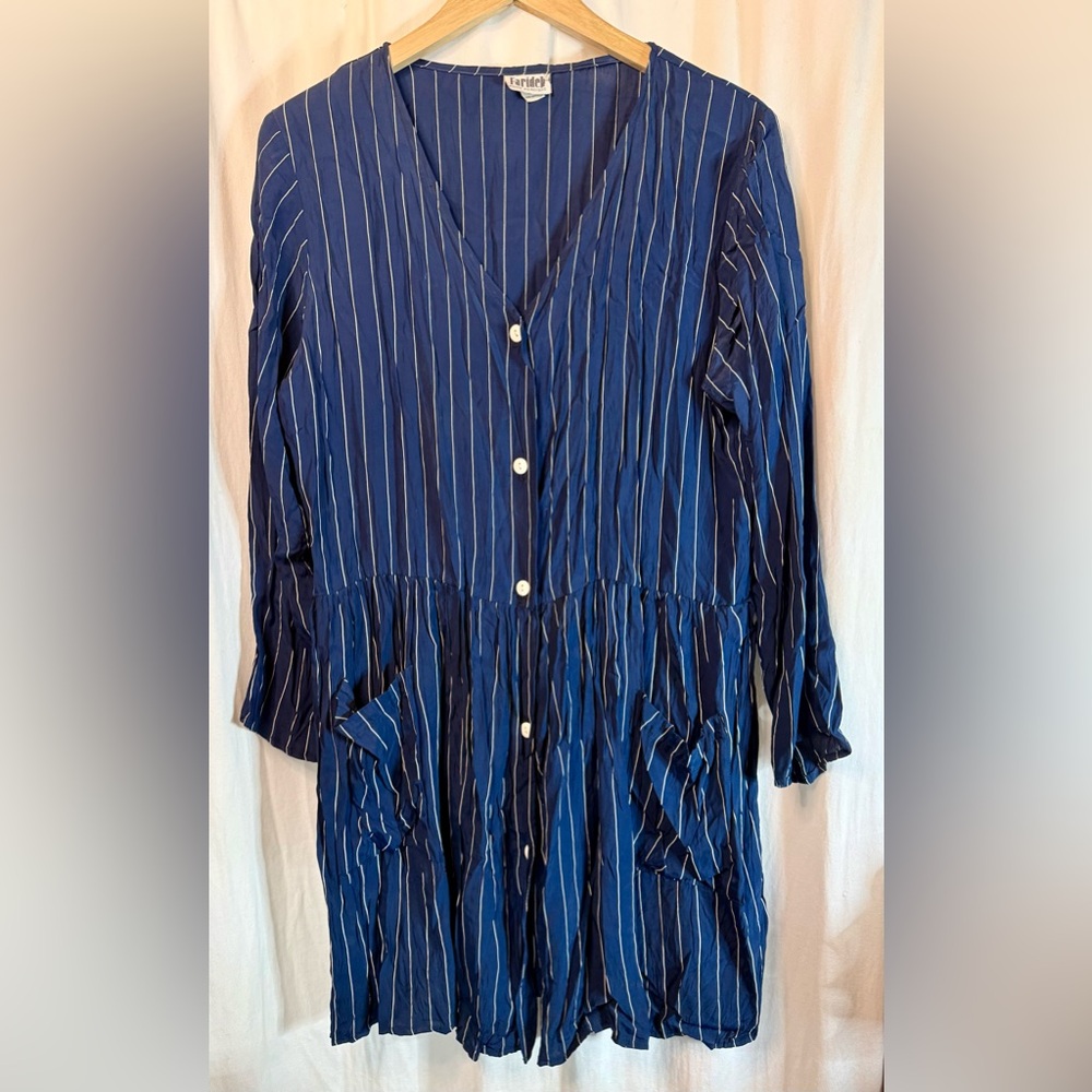Navy Striped Button-Down Dress